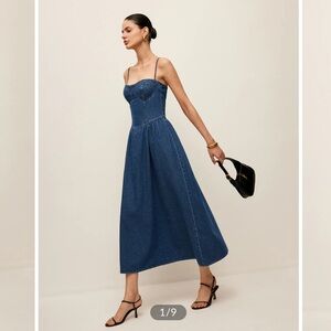 Commense Sweetheart Collar Denim Dress